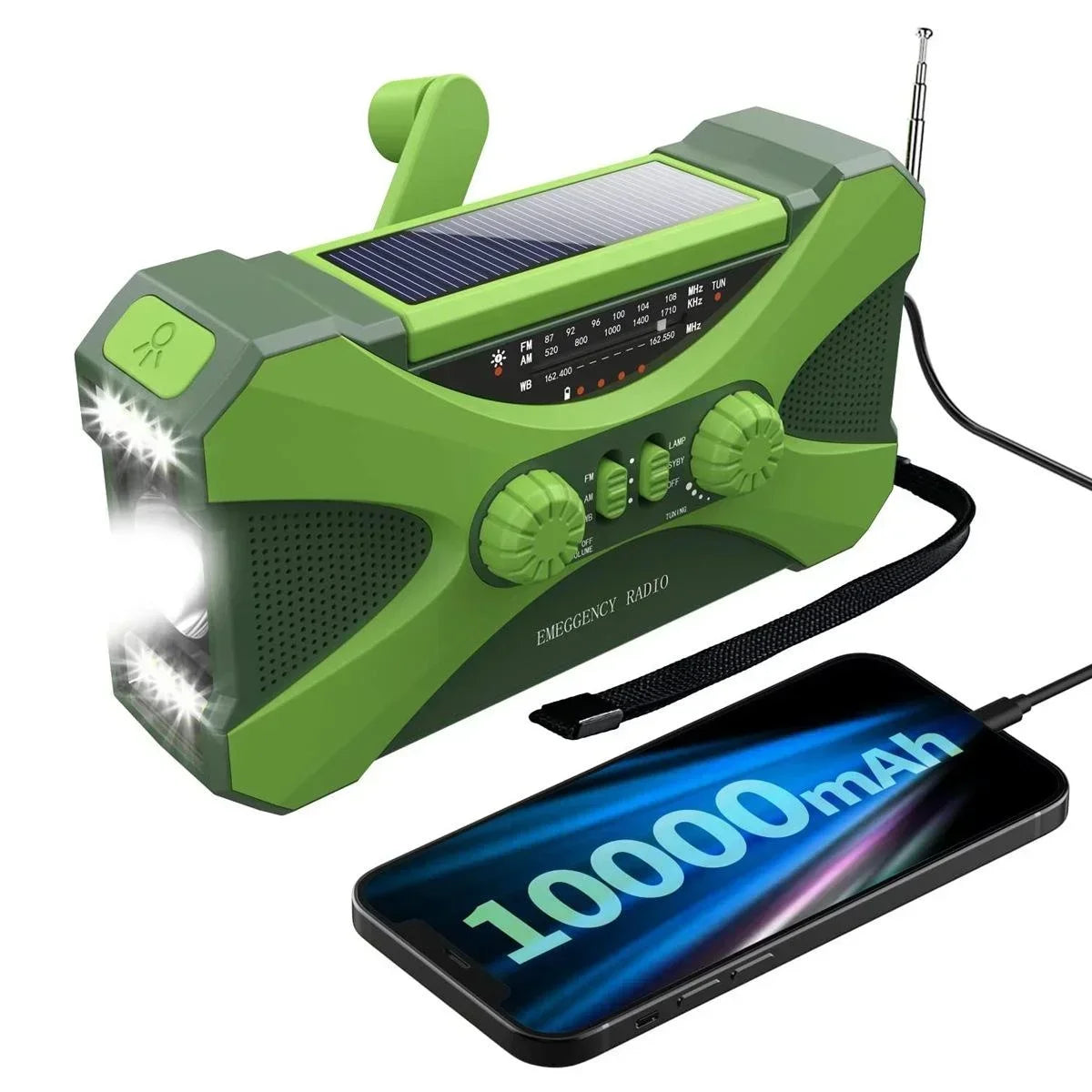 Emergency Radio Solar Hand Crank Radio 10000mAh Power Bank NOAA Weather Radio Survival Gear Camping Radio With Am Fm Dual Speaker Stereo Led Flashlight Triple Power Backup Portable Battery Charger Usb C For Outdoor Hiking Hom