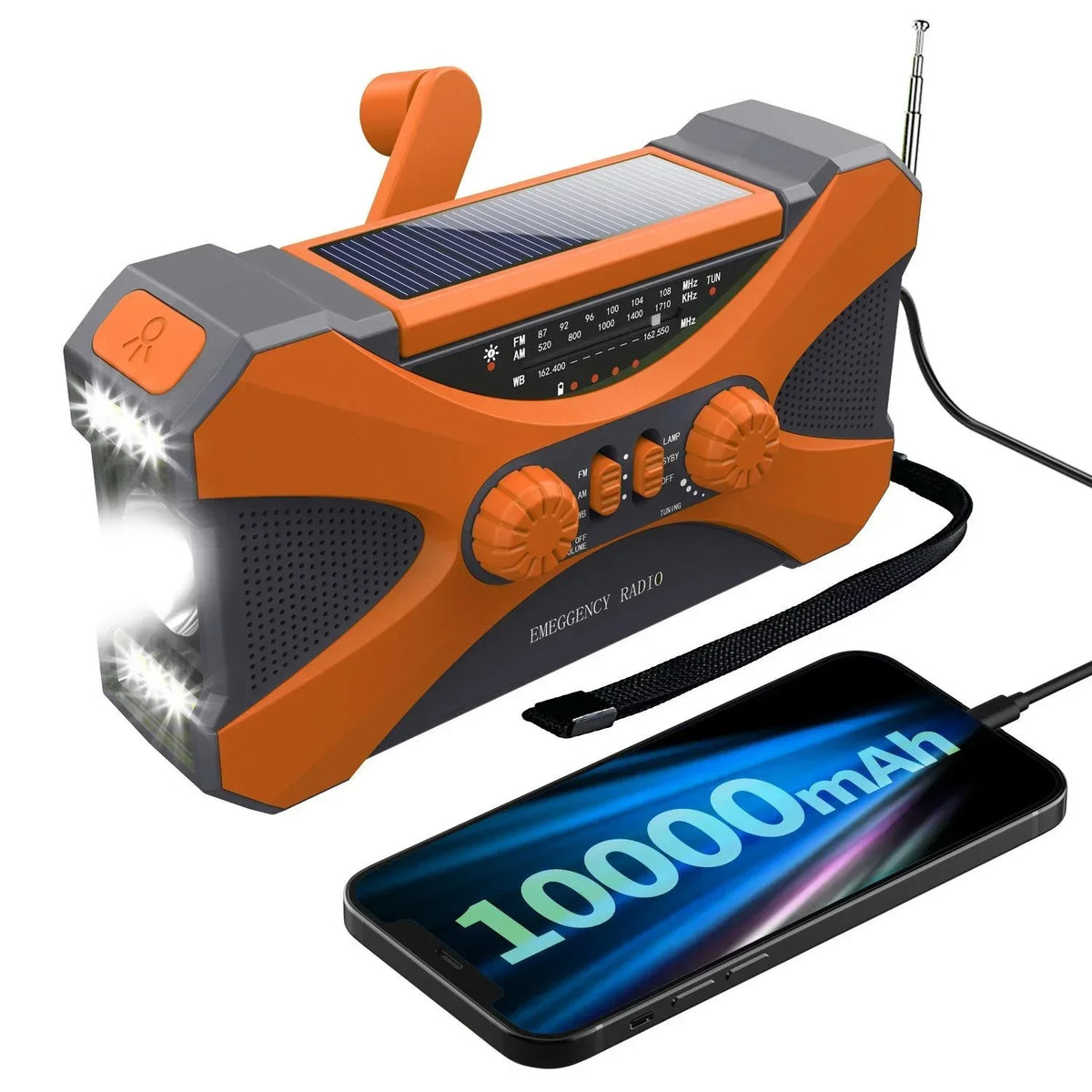 Emergency Radio Solar Hand Crank Radio 10000mAh Power Bank NOAA Weather Radio Survival Gear Camping Radio With Am Fm Dual Speaker Stereo Led Flashlight Triple Power Backup Portable Battery Charger Usb C For Outdoor Hiking Hom