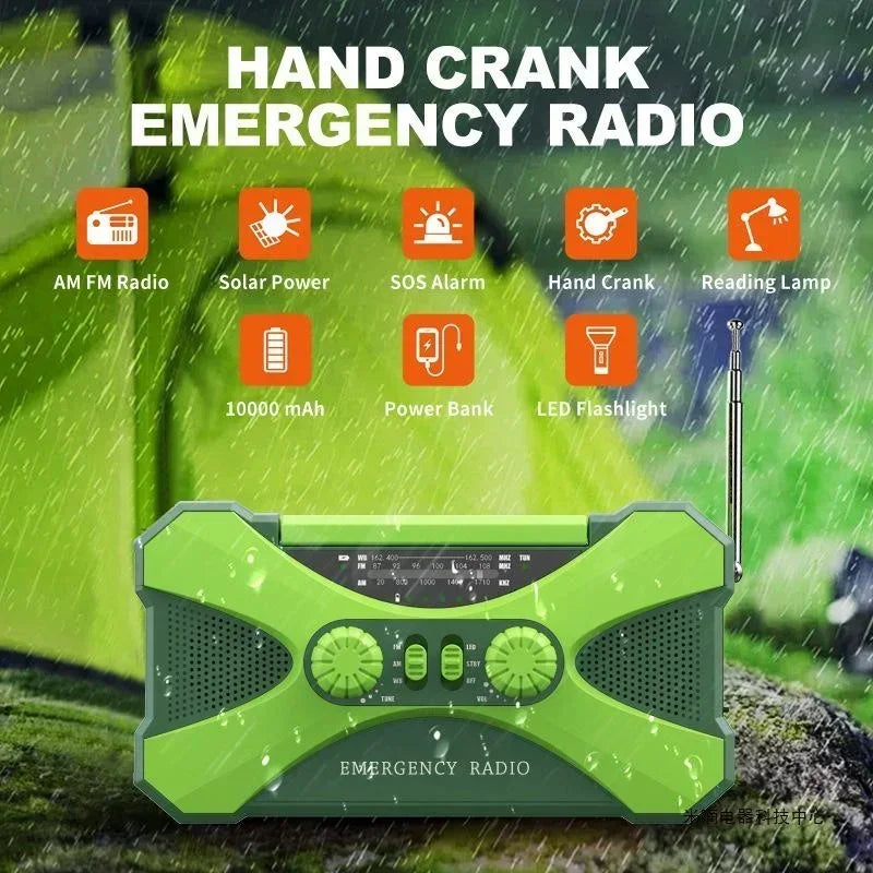 Emergency Radio Solar Hand Crank Radio 10000mAh Power Bank NOAA Weather Radio Survival Gear Camping Radio With Am Fm Dual Speaker Stereo Led Flashlight Triple Power Backup Portable Battery Charger Usb C For Outdoor Hiking Hom