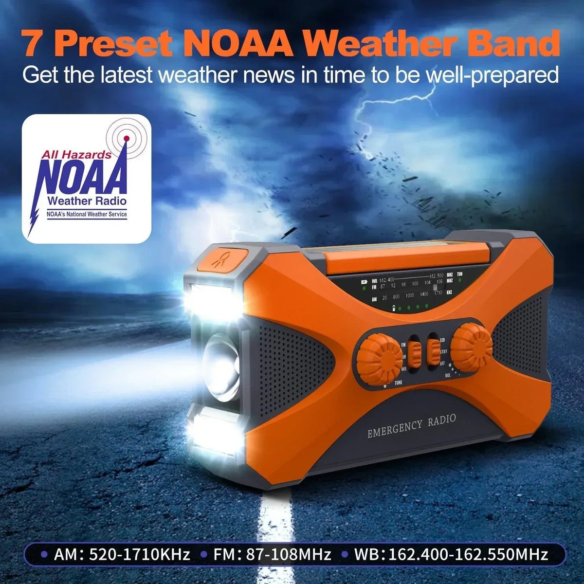 Emergency Radio Solar Hand Crank Radio 10000mAh Power Bank NOAA Weather Radio Survival Gear Camping Radio With Am Fm Dual Speaker Stereo Led Flashlight Triple Power Backup Portable Battery Charger Usb C For Outdoor Hiking Hom